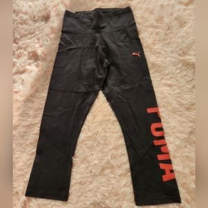 PUMA Black and Coral Logo Capri Leggings